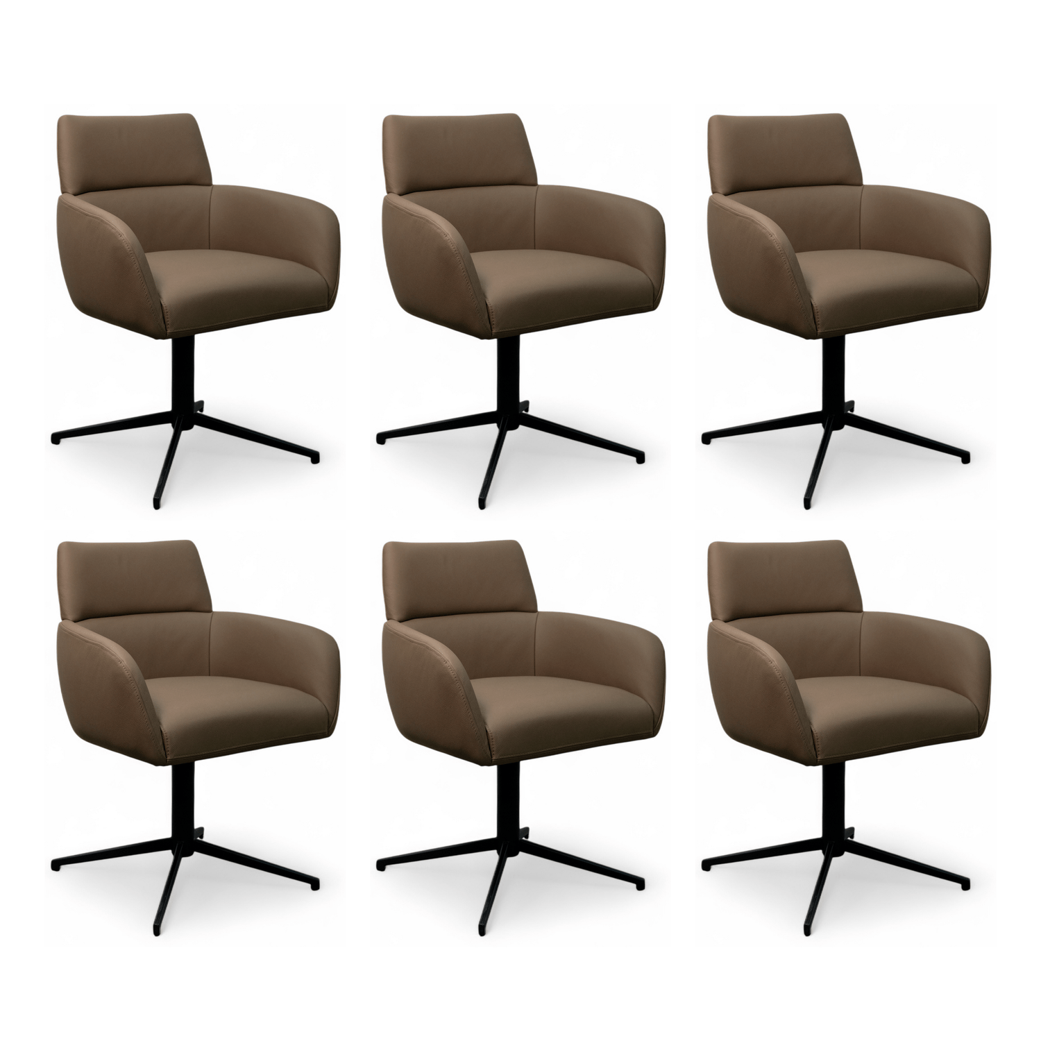 Furnhouse eetkamerstoelen armleuning Marco - Taupe - Leer - Set van 6
