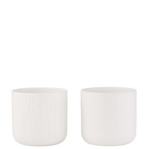 J-Line bloempot Gen – keramiek – wit – medium – 2 stuks – Ø 15 cm J-Line bloempot Gen – keramiek – wit – medium – 2 stuks – Ø 15 cm