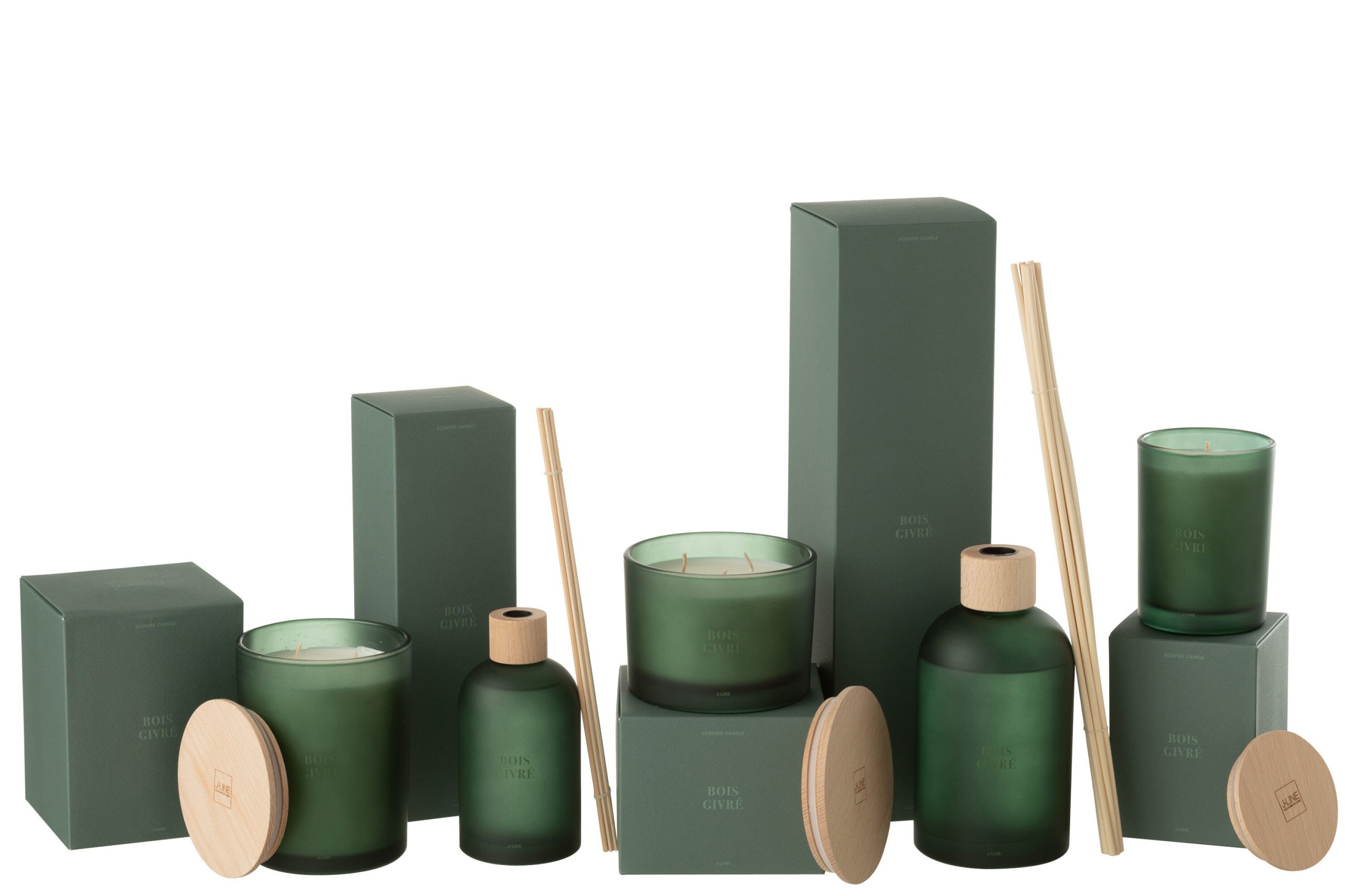 J-Line geurstokjes Accords Essentiels - bois givré - groen - 550 ml