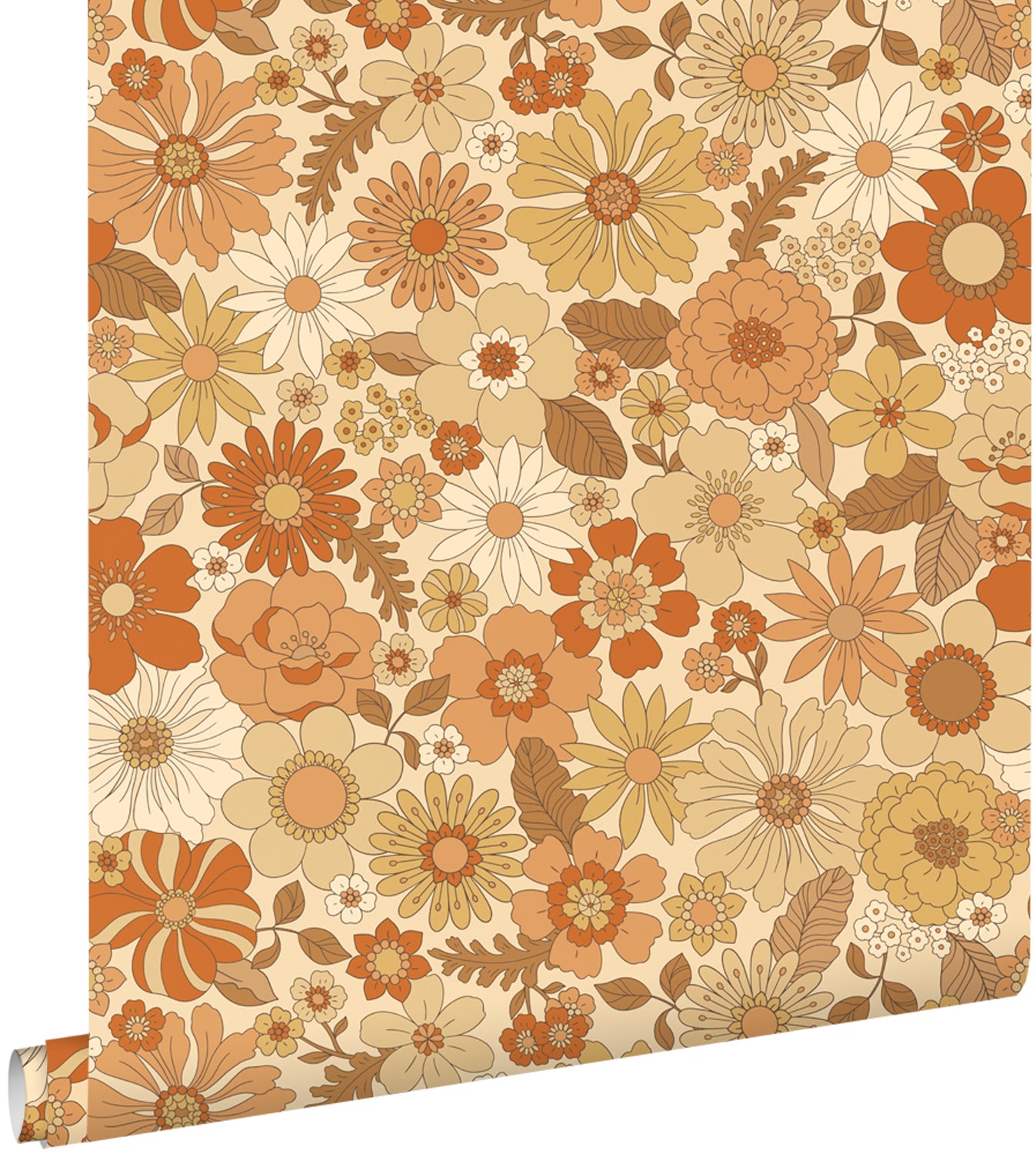 ESTAhome behang retro bloemen oranje - 53 cm x 10.05 m - 130963