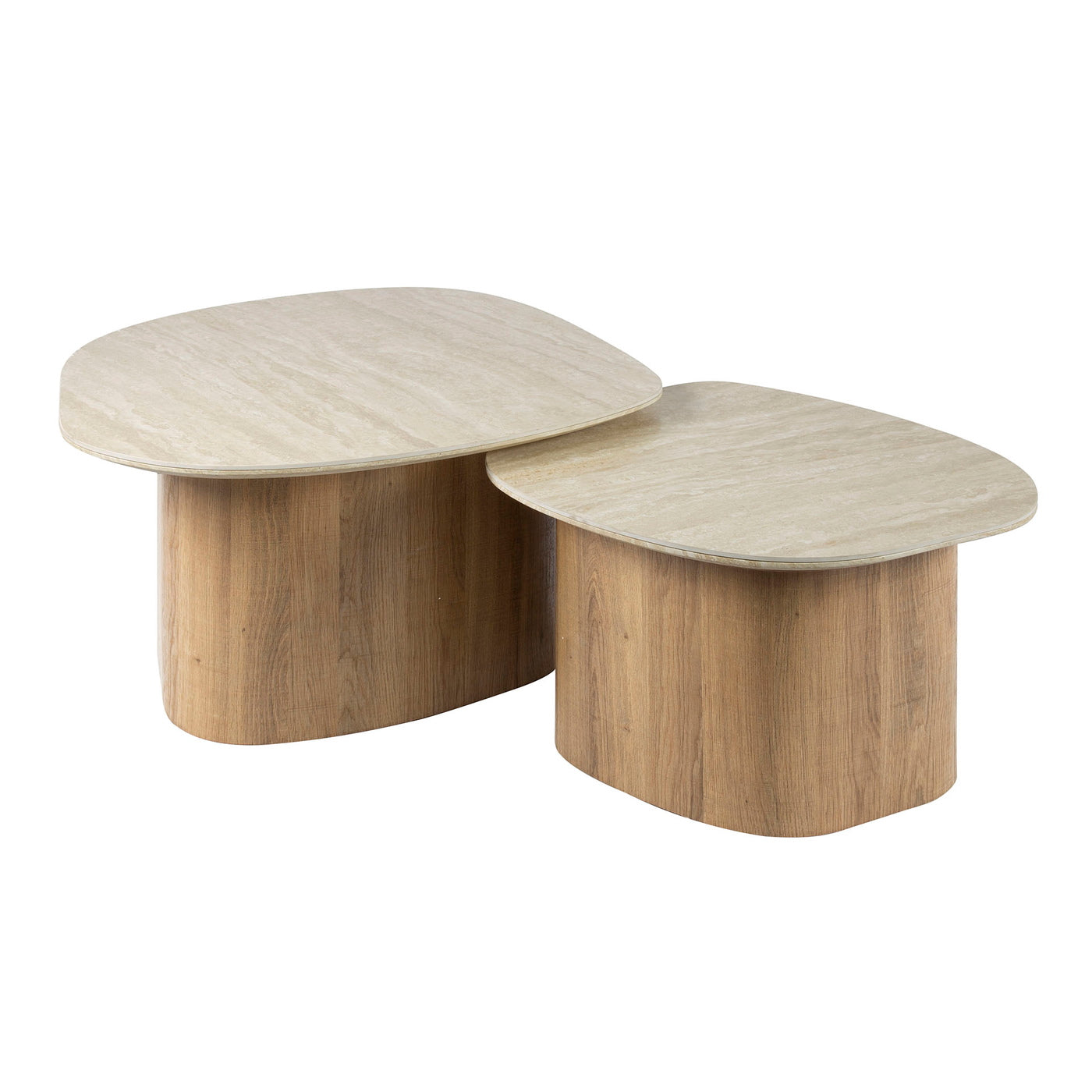 Giga Meubel Salontafel Romano - Kiezelvormig - Travertinlook - Set Van