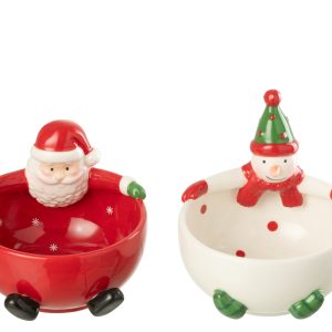 J-Line schaal Kerstman + Sneeuwpop Dolomiet – keramiek – mix – 2 stuks J-Line schaal Kerstman + Sneeuwpop Dolomiet – keramiek – mix – 2 stuks