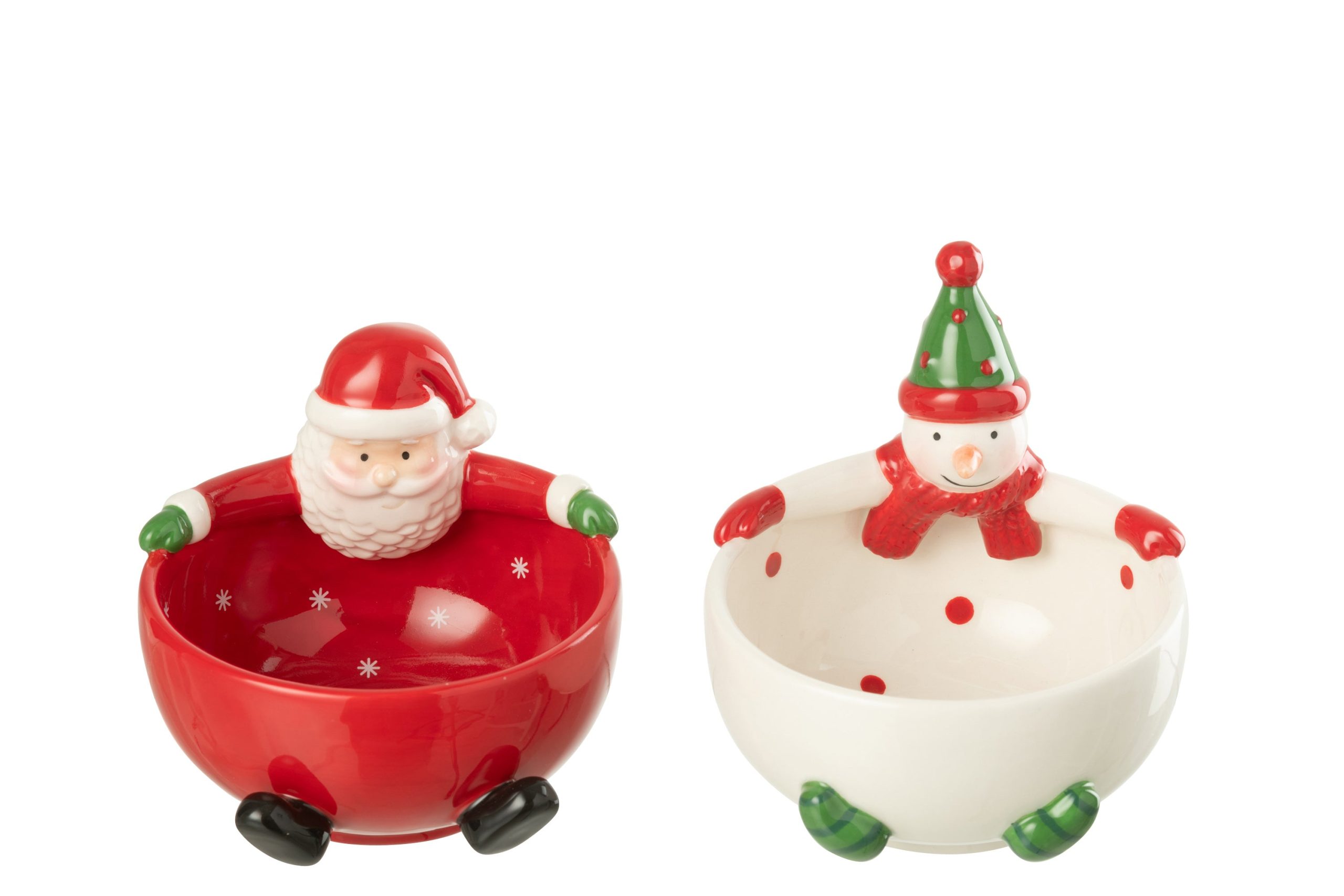 J-Line schaal Kerstman + Sneeuwpop Dolomiet - keramiek - mix - 2 stuks