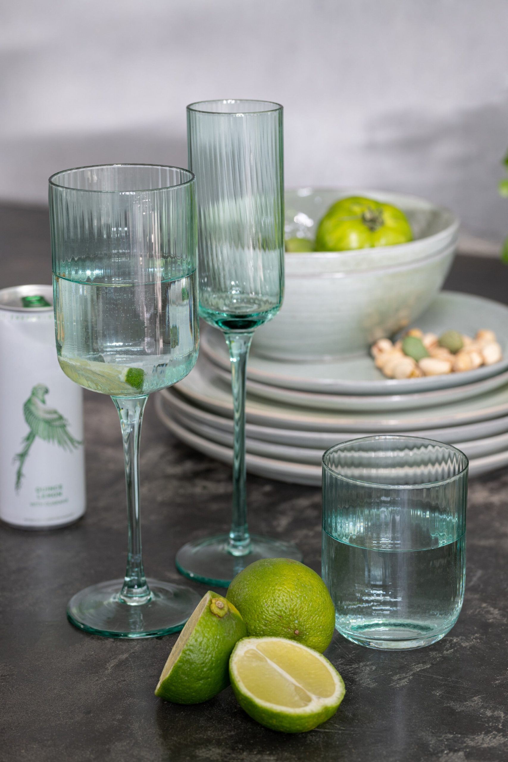 J-Line glas champagne Louise - glas - groen - 6 stuks