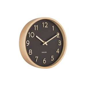 Karlsson wandklok Pure Wood – zwart – Ø22cm