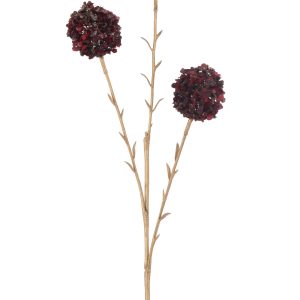 J-Line decoratie Tak 3 Bloemen Pompons – kunststof – rood/goud – large