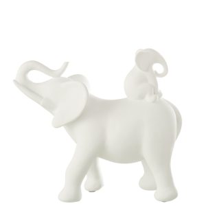 J-Line decoratie Olifant Draagt Baby – polyresin – wit