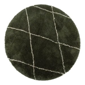 Interieur05 Berber Rond vloerkleed -hoogpolig -groen/cream – scandinav