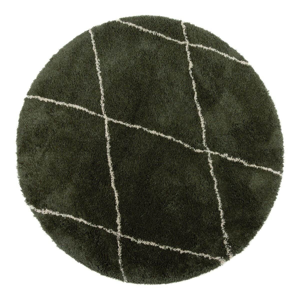 Interieur05 Berber vloerkleed- rond-hoogpolig- Groen/Cream - scandinav
