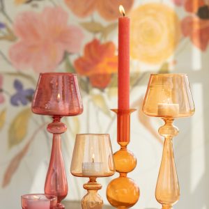 J-Line windlicht Halve Ballen – glas – lichtoranje/roze – 3 stuks