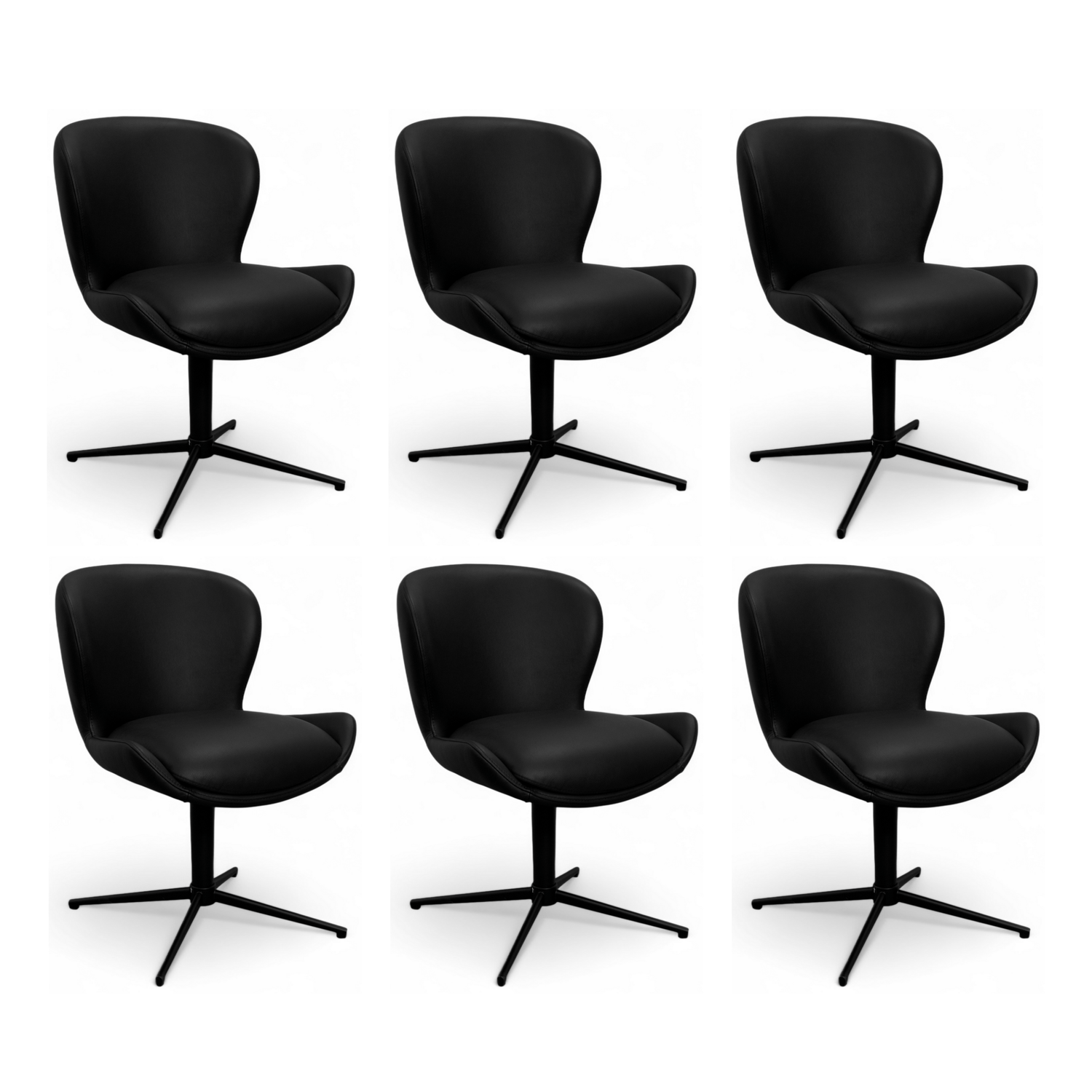 Furnhouse eetkamerstoel Nicklas - Zwart - Leer - Set van 6