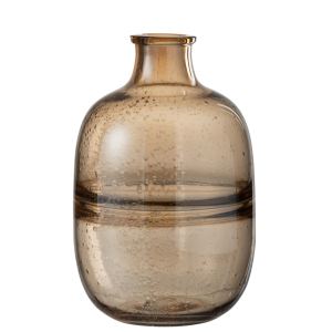 J-Line vaas Rond Ribbel – glas – amber – small – Ø 18 cm