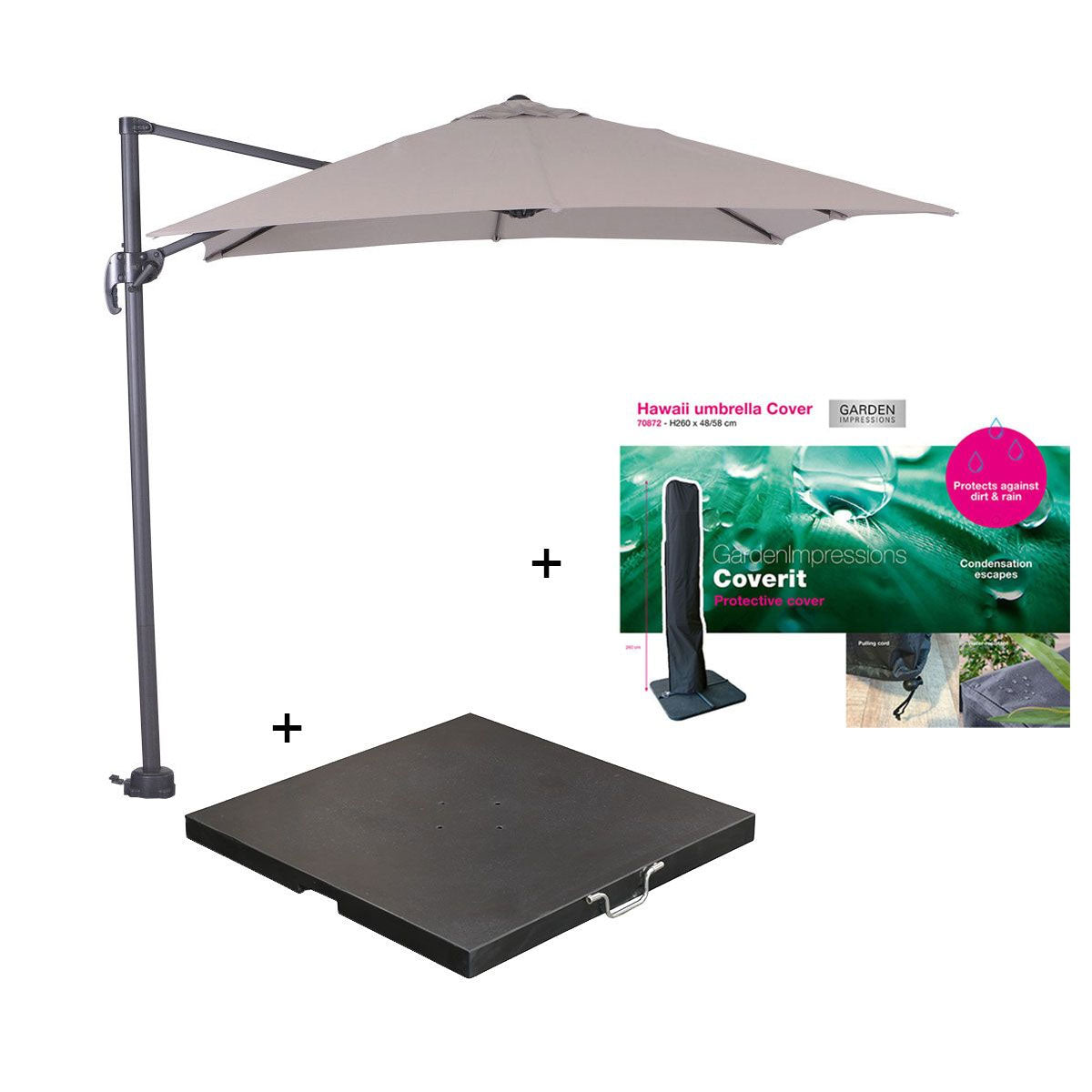 Garden Impressions zweefparasol Hawaii S zand 250x250 cm incl 60 kg vo