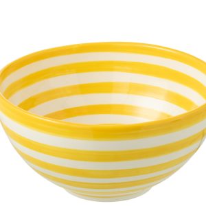 J-Line kom Granada Stripes High – keramiek – wit/geel – large – Ø 28 c J-Line kom Granada Stripes High – keramiek – wit/geel – large – Ø 28 c
