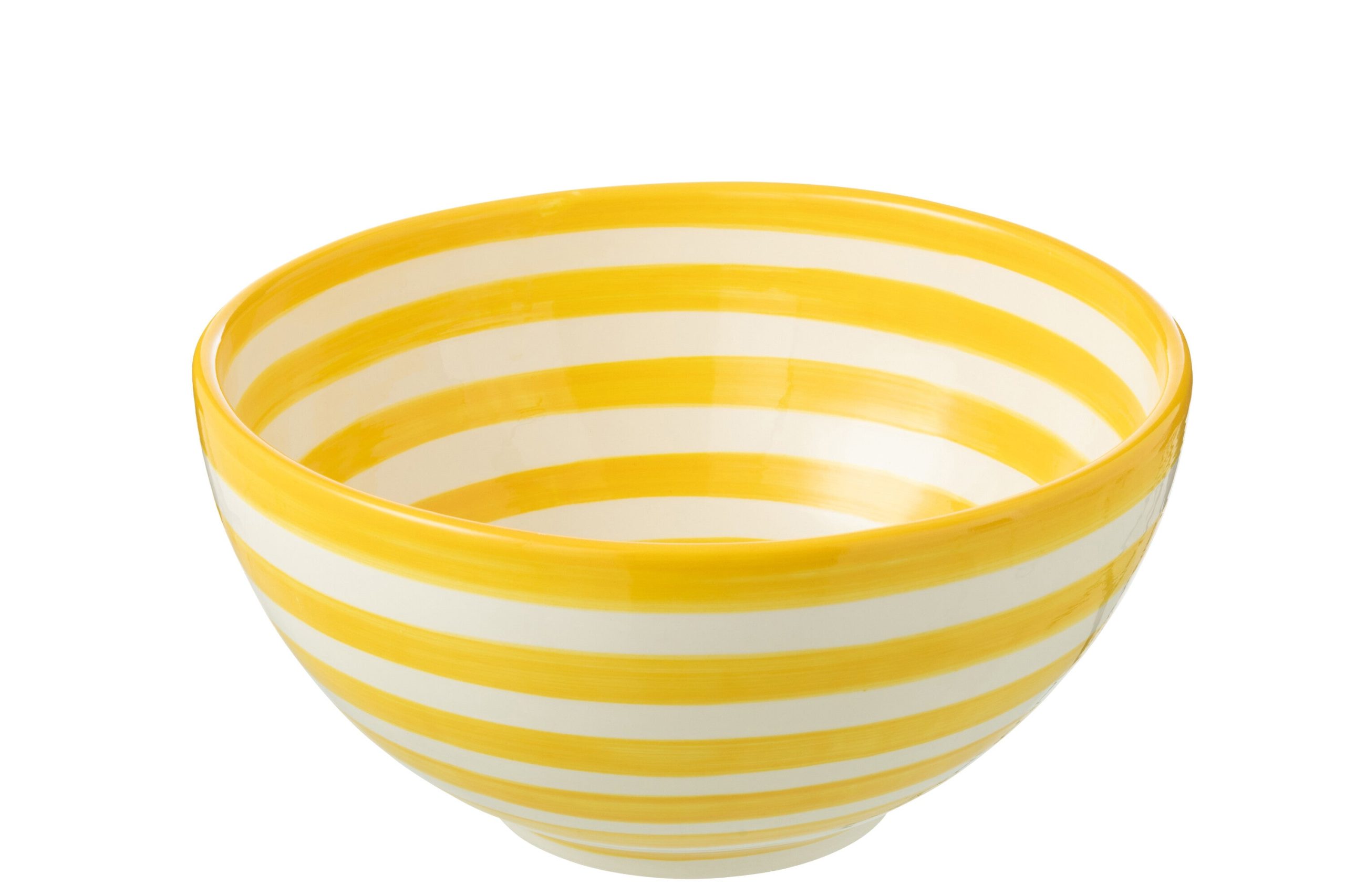 J-Line kom Granada Stripes High - keramiek - wit/geel - large - Ø 28 c