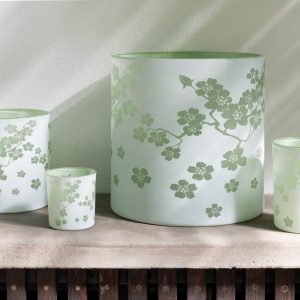 J-Line windlicht Bloemen – glas – groen – medium