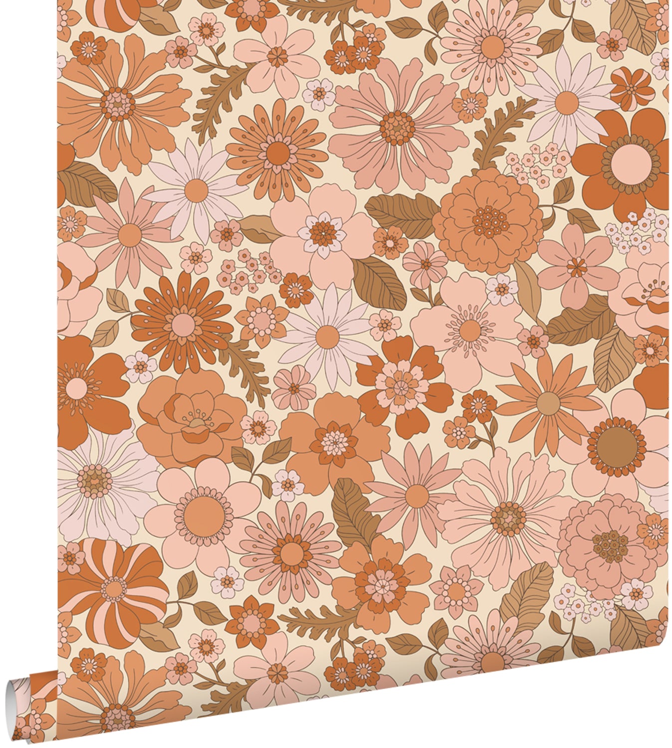 ESTAhome behang retro bloemen terracotta roze en oranje - 53 cm x 10.0