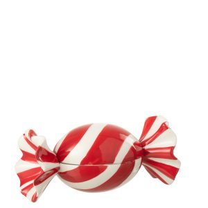 J-Line voorraadpot Snoep Dolomiet – keramiek – kerstrood/wit