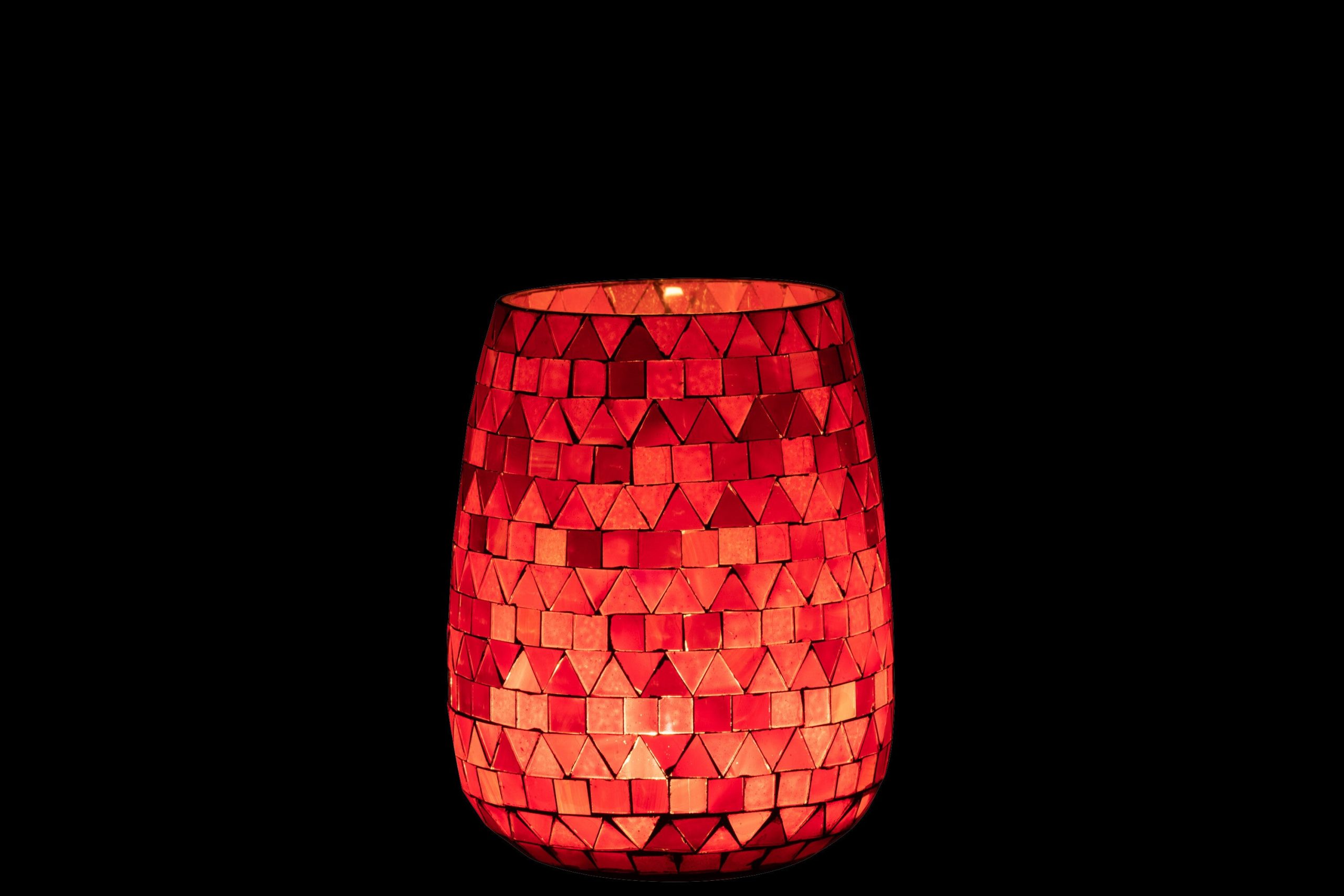 J-Line windlicht Mozaiek Driehoek - glas - rood/roze - medium