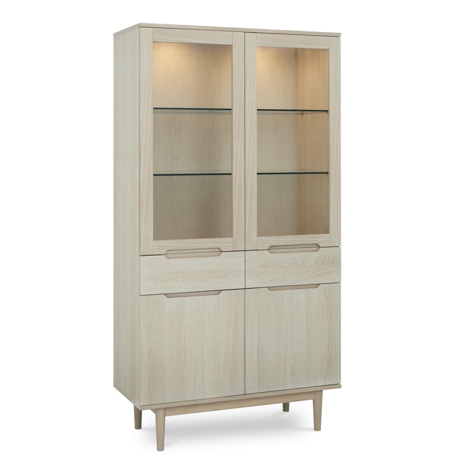 Furnhouse vitrinekast Kerteminde - Witte olie - MDF, Eikenfineer, Glas