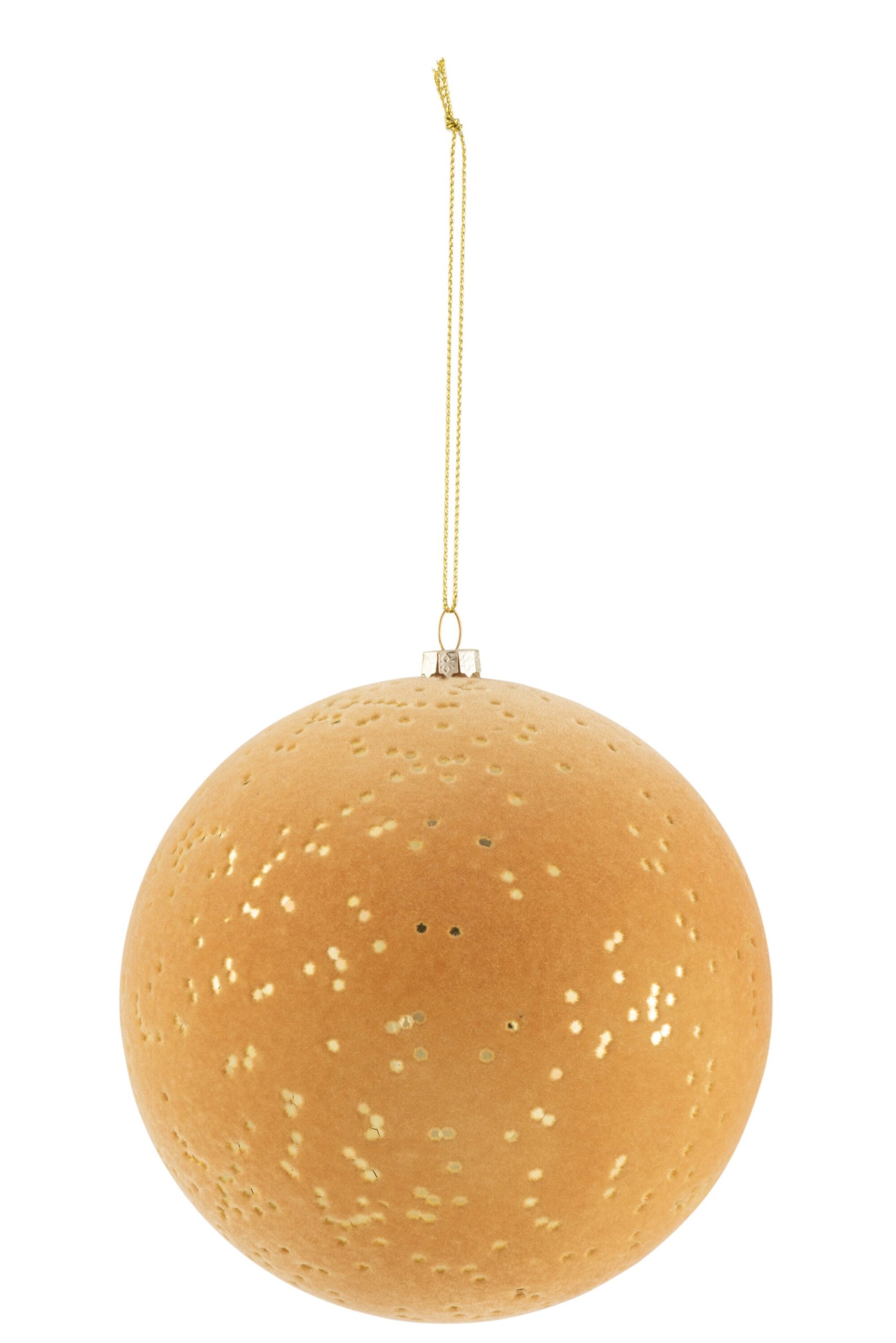 J-Line kerstbal Stippen - kunststof/fluweel - oker/goud - large - 4 st