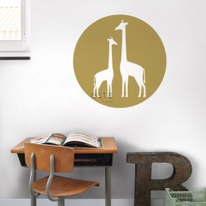 ESTAhome zelfklevende behangcirkel giraffen okergeel en wit – Ø 70 cm
