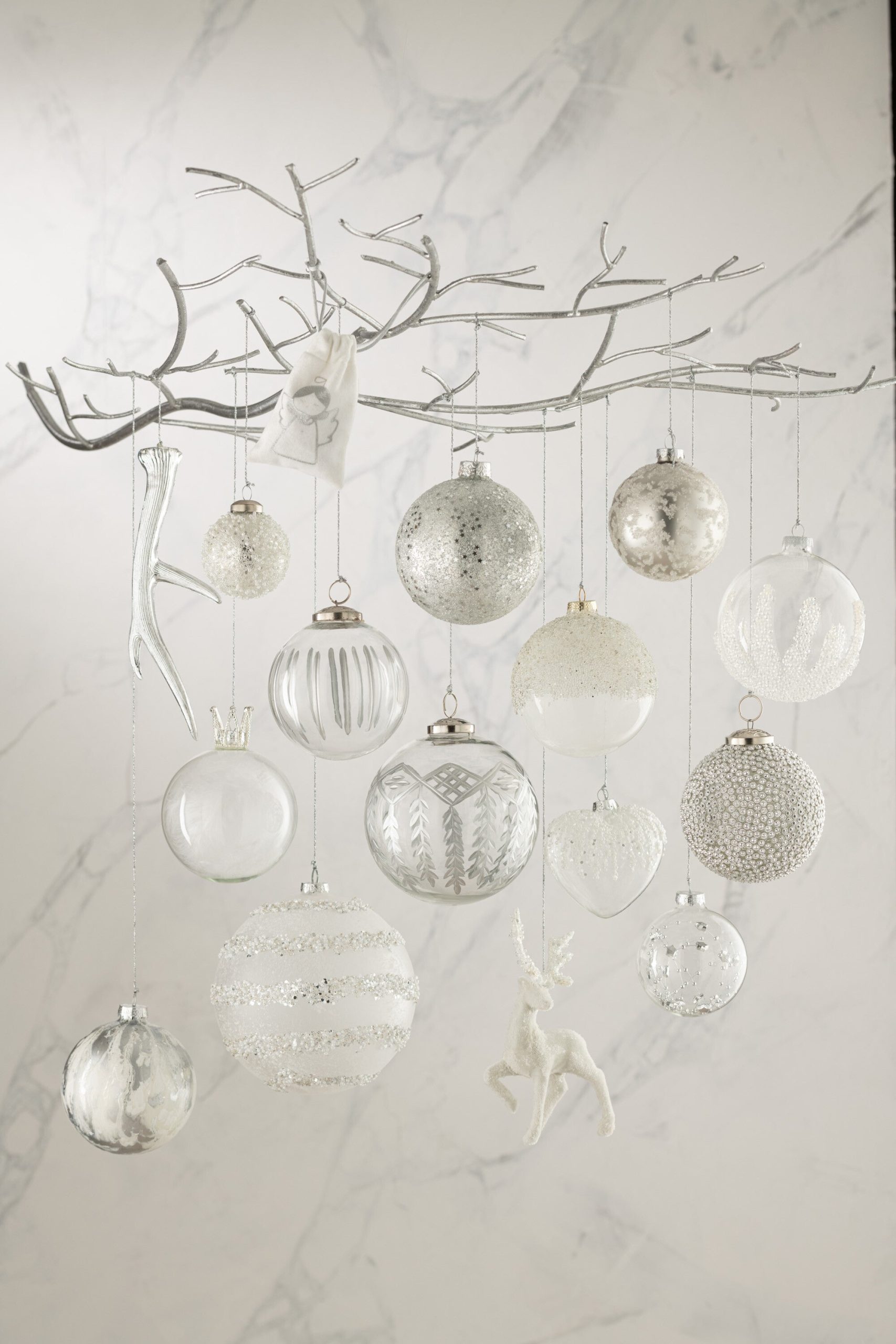 J-Line kerstbal Suiker - glas - grijs/wit/zilver - small - doos van 12