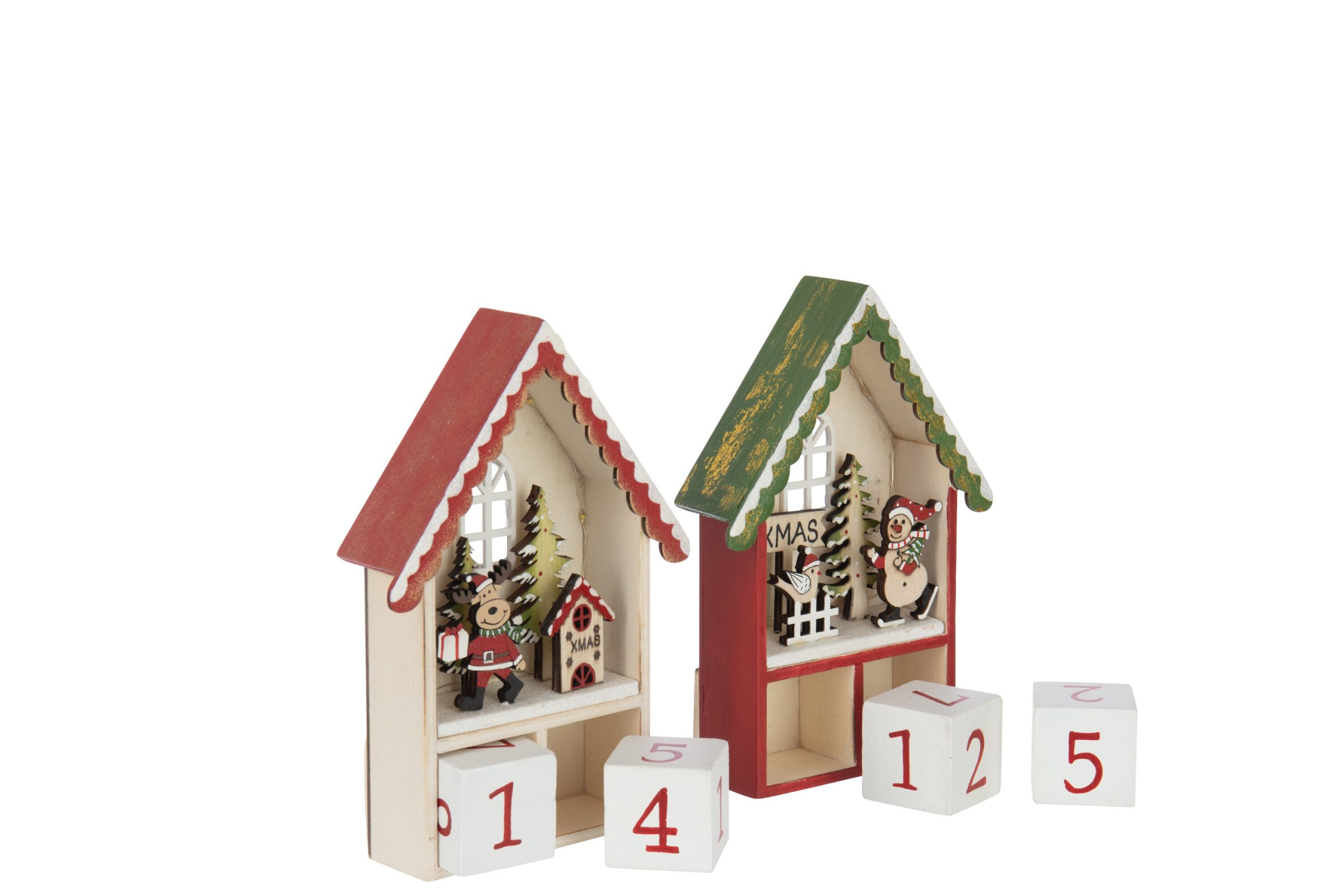 J-Line decoratie Huis Adventskalender - multiplex - rood/donkergroen -
