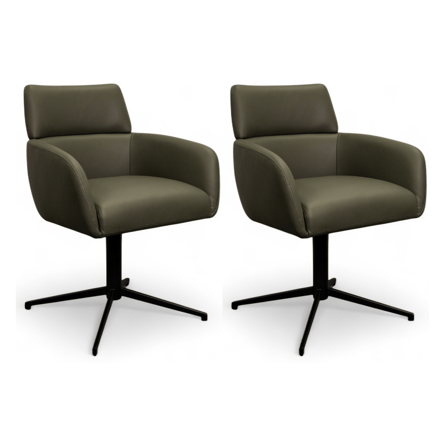 Furnhouse eetkamerstoelen armleuning Marco - Olijfgroen - Leer - Set v