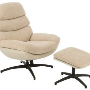 J-Line zetel Relax + Voetbank – metaal/multiplex – beige/zwart