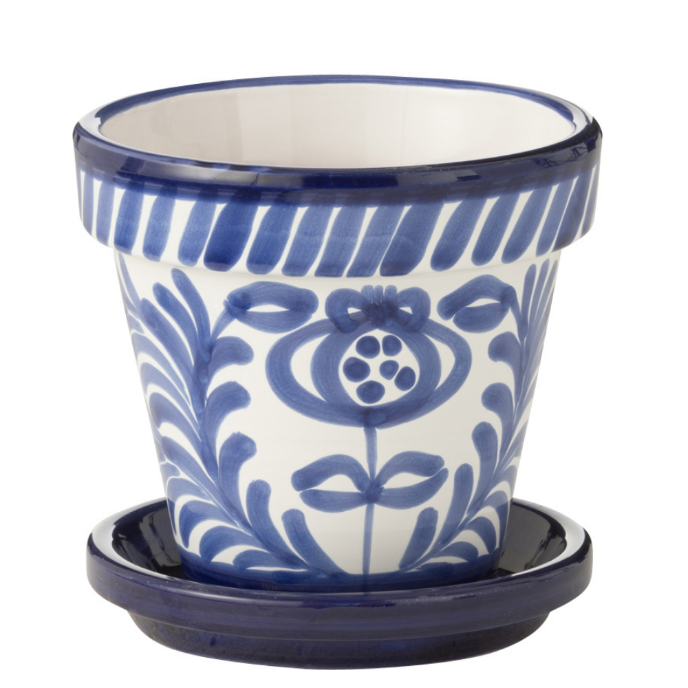 J-Line bloempot Granada Handmade + Painted - keramiek - blauw - small