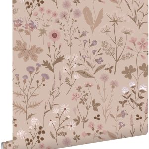 ESTAhome behang veldbloemen oudroze en lila paars – 53 cm x 10.05 m – ESTAhome behang veldbloemen oudroze en lila paars – 53 cm x 10.05 m –