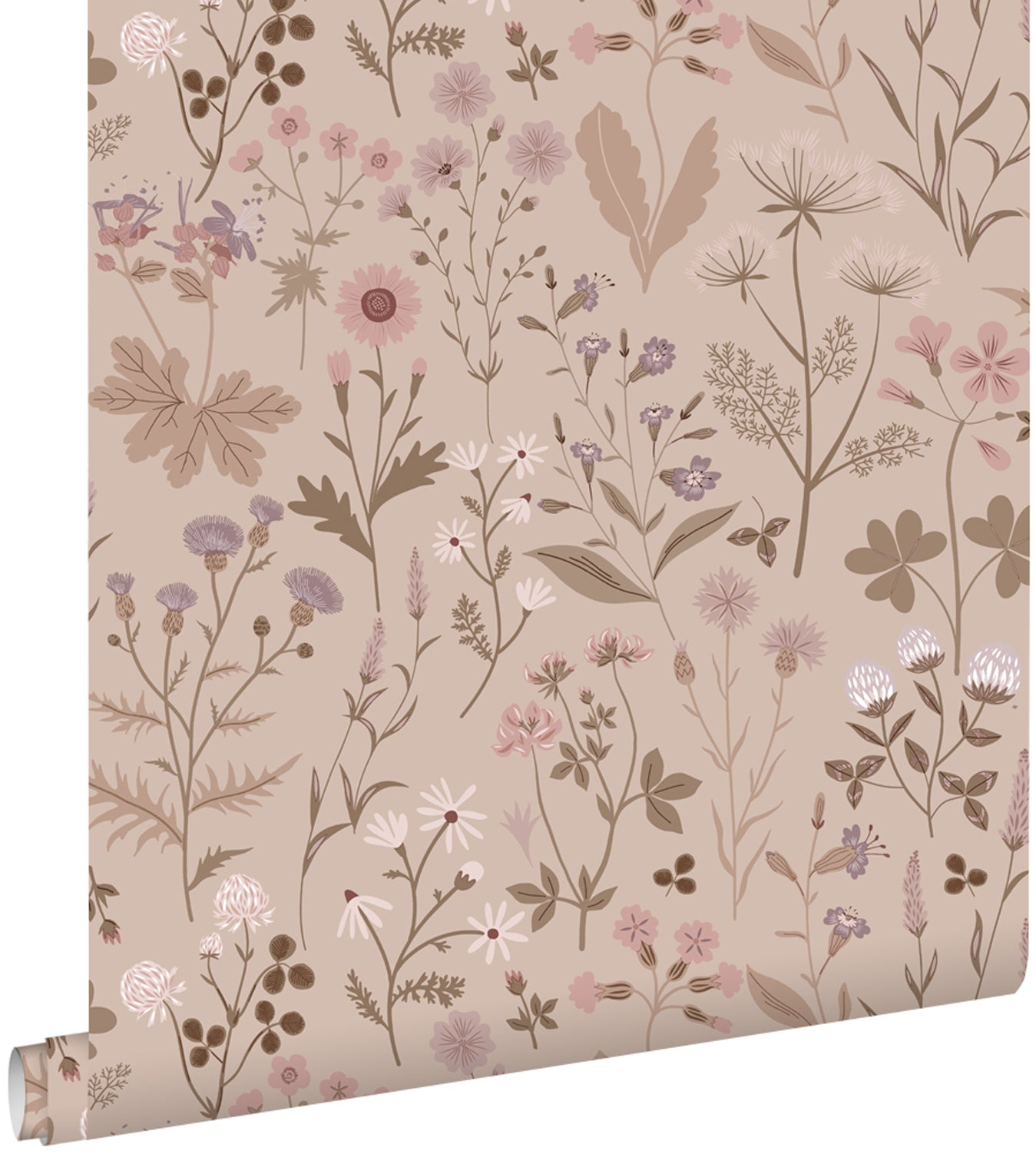 ESTAhome behang veldbloemen oudroze en lila paars - 53 cm x 10.05 m -