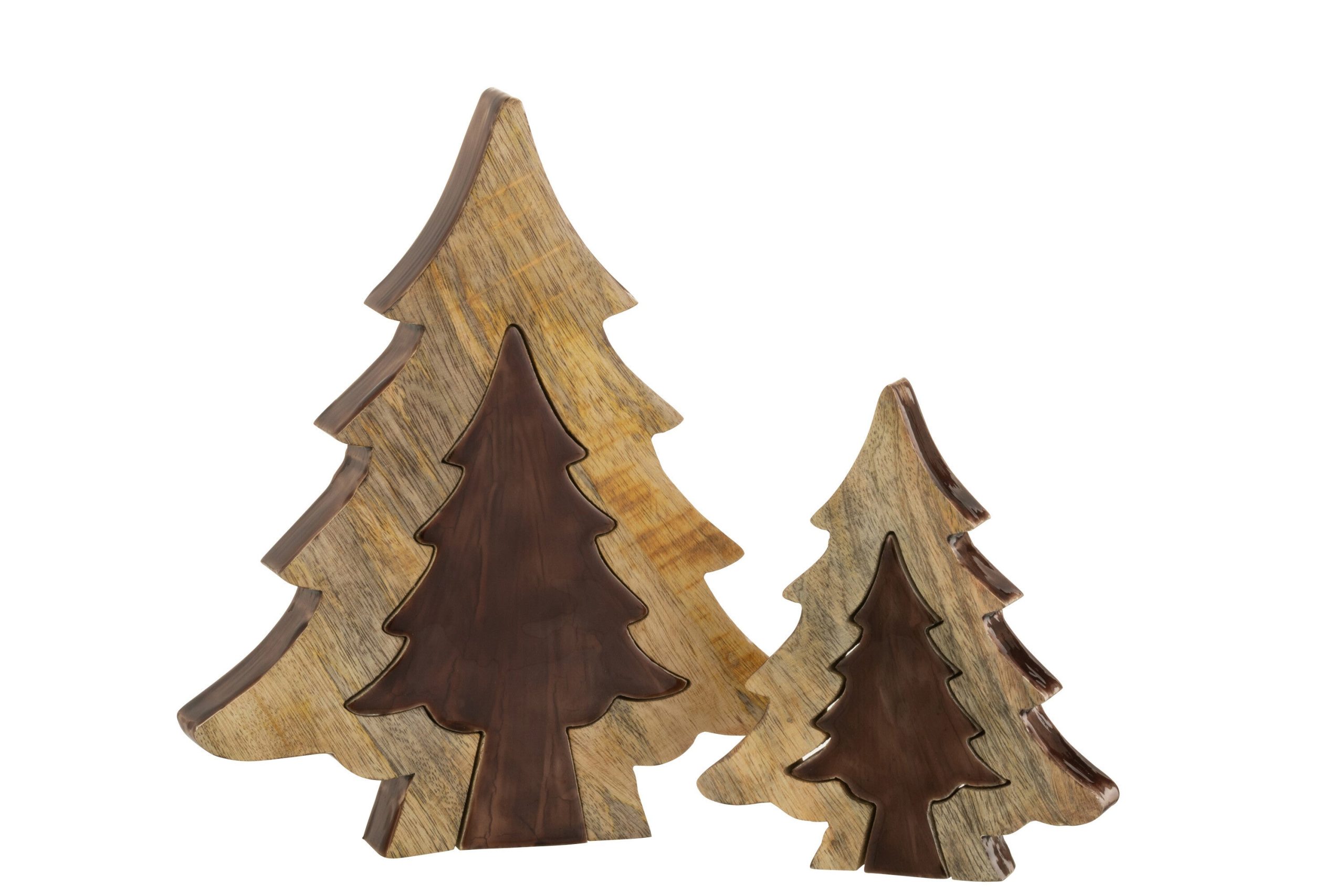 J-Line decoratie Kerstboom Puzzel - hout - bruin/naturel - large