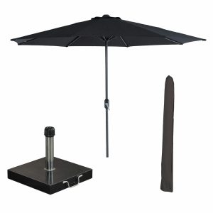 Garden Impressions stokparasol Lotus zwart Ø300 cm met 40kg Cosmo voet