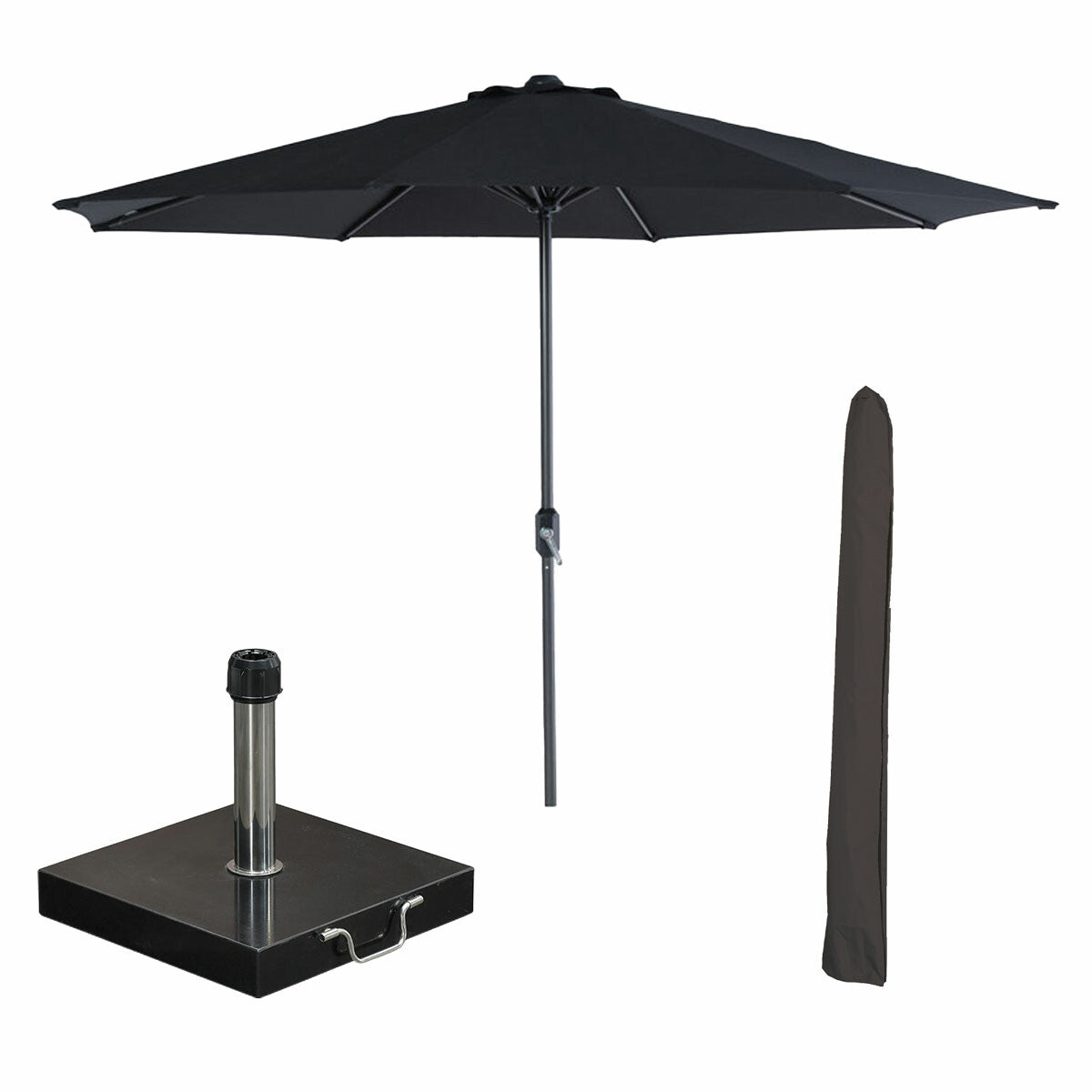 Garden Impressions stokparasol Lotus zwart Ø300 cm met 40kg Cosmo voet