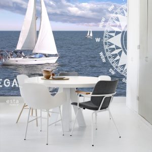 ESTAhome fotobehang zeilboot blauw – 372 x 270 cm – 156434 ESTAhome fotobehang zeilboot blauw – 372 x 270 cm – 156434