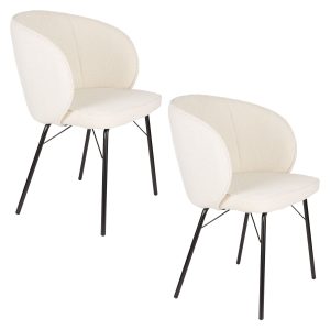 Housecraft Living Joa Eetkamerstoelen Bouclé Wit – Set van 2
