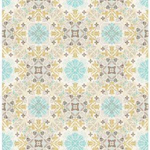 ESTAhome XXL behang folkloristisch borduurwerk beige en turquoise – 50