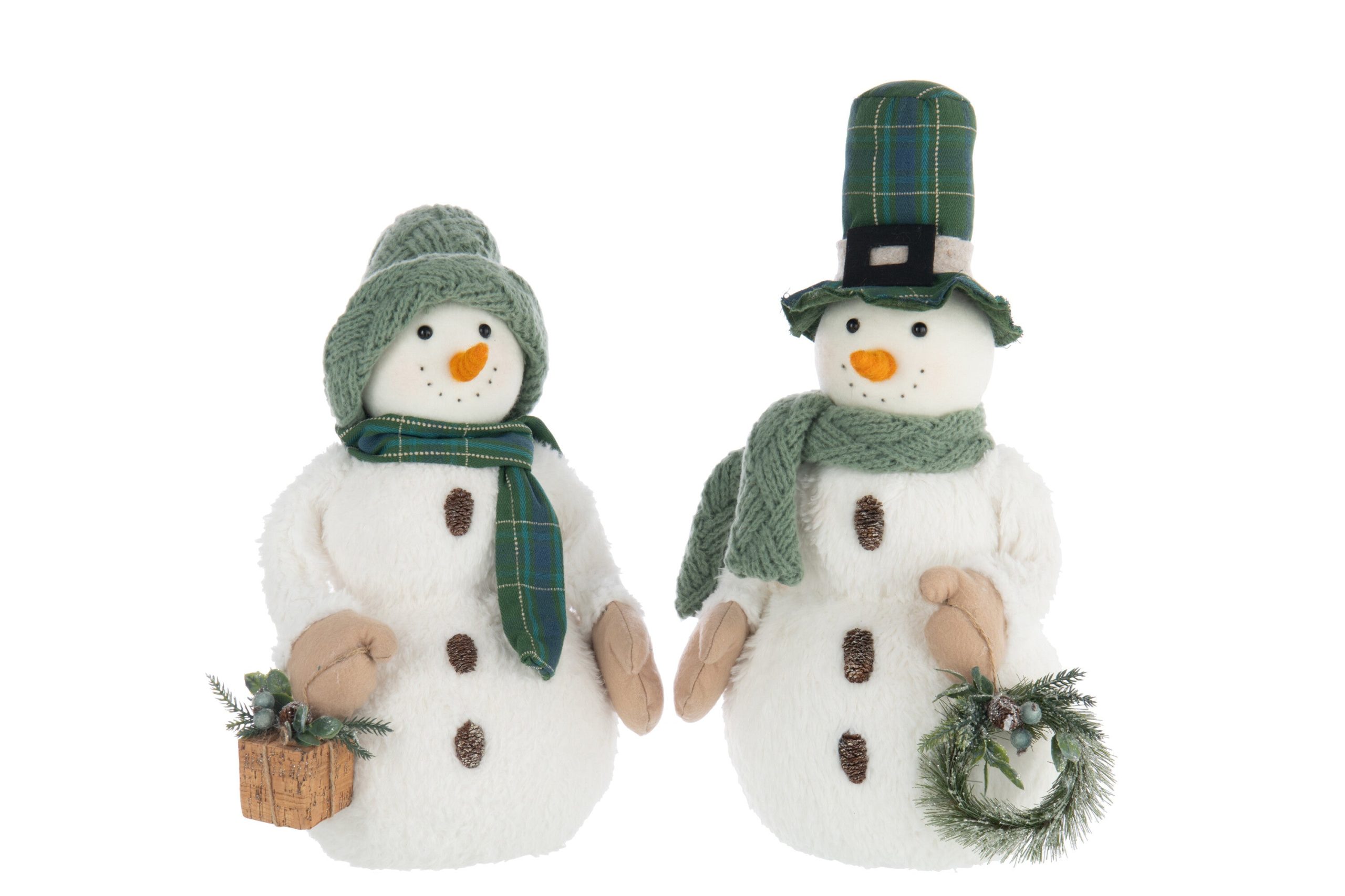 J-Line figuur Sneeuwman Jongen + Girl - polyester - wit/donkergroen -