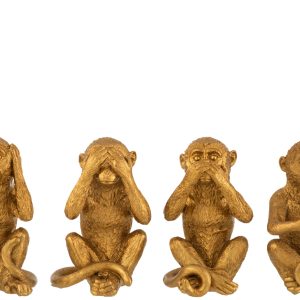 J-Line figuur Aap Horen/Zien/Zwijgen/Gsm – polyresin – goud – 4 stuks