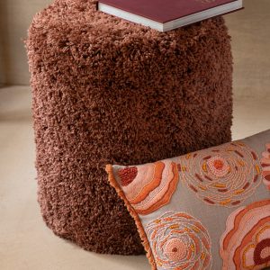 J-Line poef Cylinder Pluizig – polyester – koper