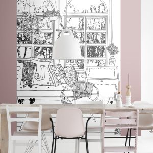 ESTAhome fotobehang woonkamertekening zwart wit – 186 x 279 cm – 15881 ESTAhome fotobehang woonkamertekening zwart wit – 186 x 279 cm – 15881