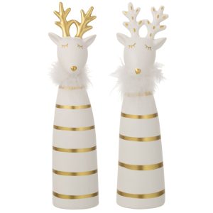 J-Line decoratie Eland – keramiek – goud/wit – large – 2 stuks