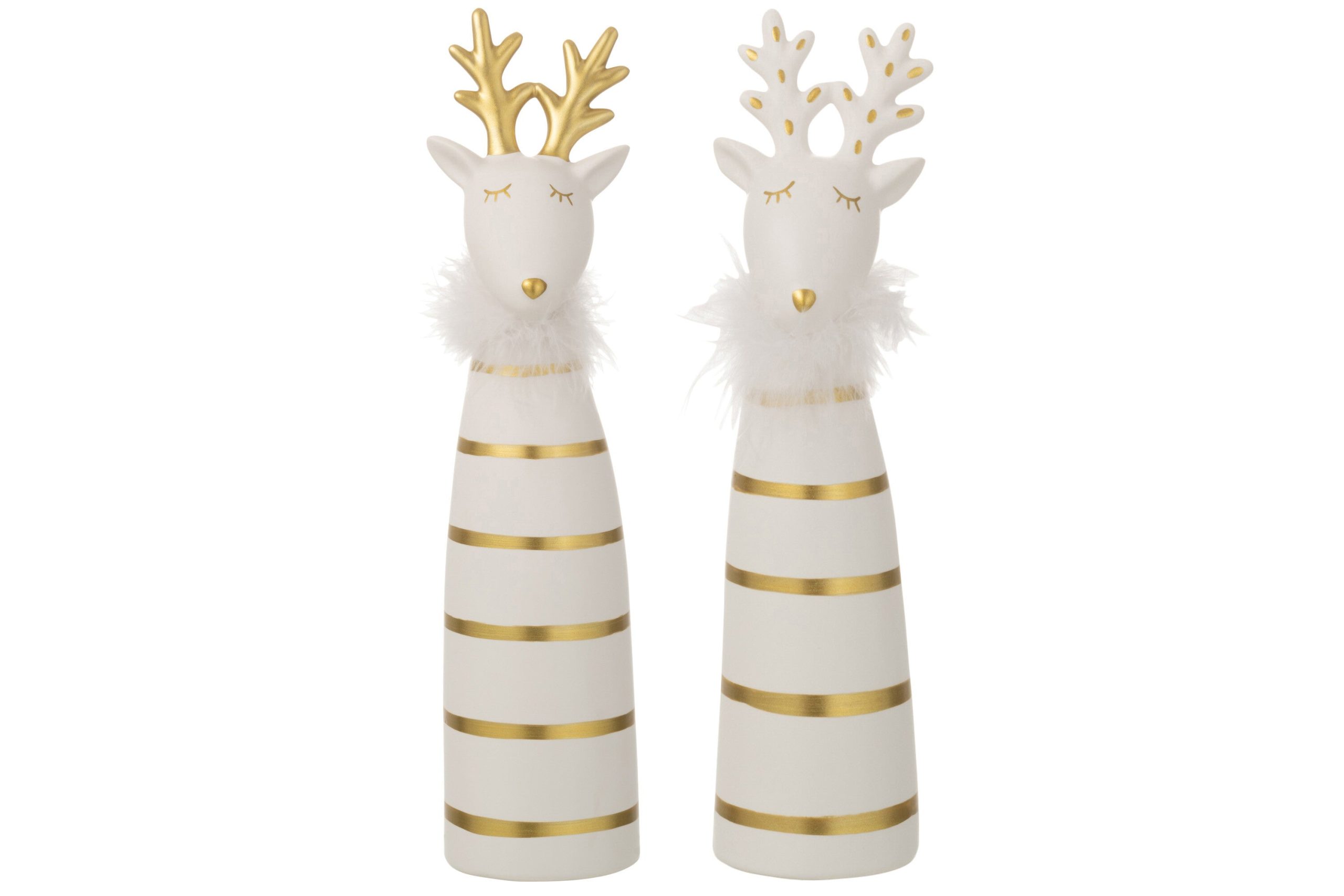 J-Line decoratie Eland - keramiek - goud/wit - large - 2 stuks
