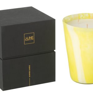 J-Line geurkaars Noa Strepen – Yashioka Gardenia – glas – geel – large