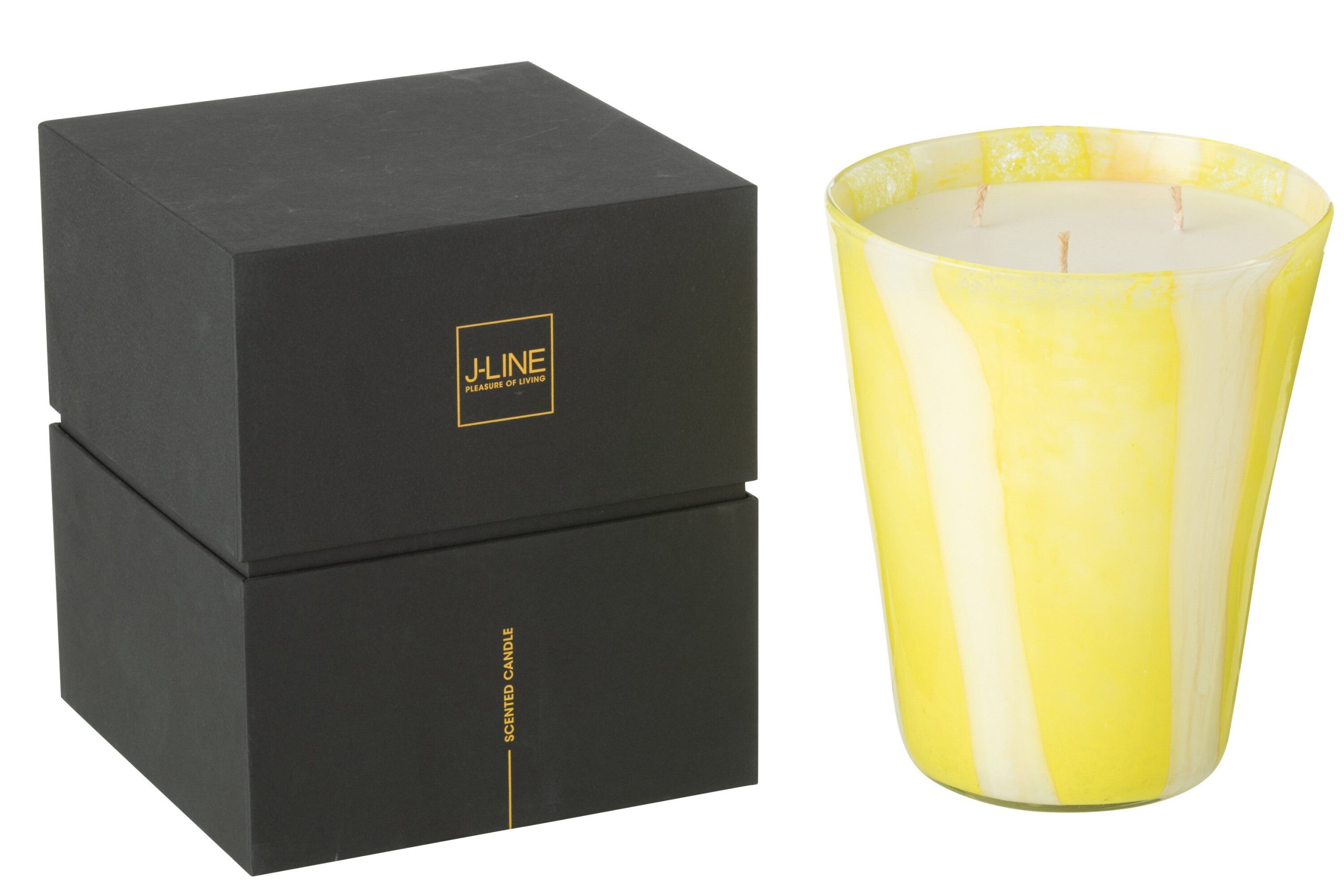 J-Line geurkaars Noa Strepen - Yashioka Gardenia - glas - geel - large