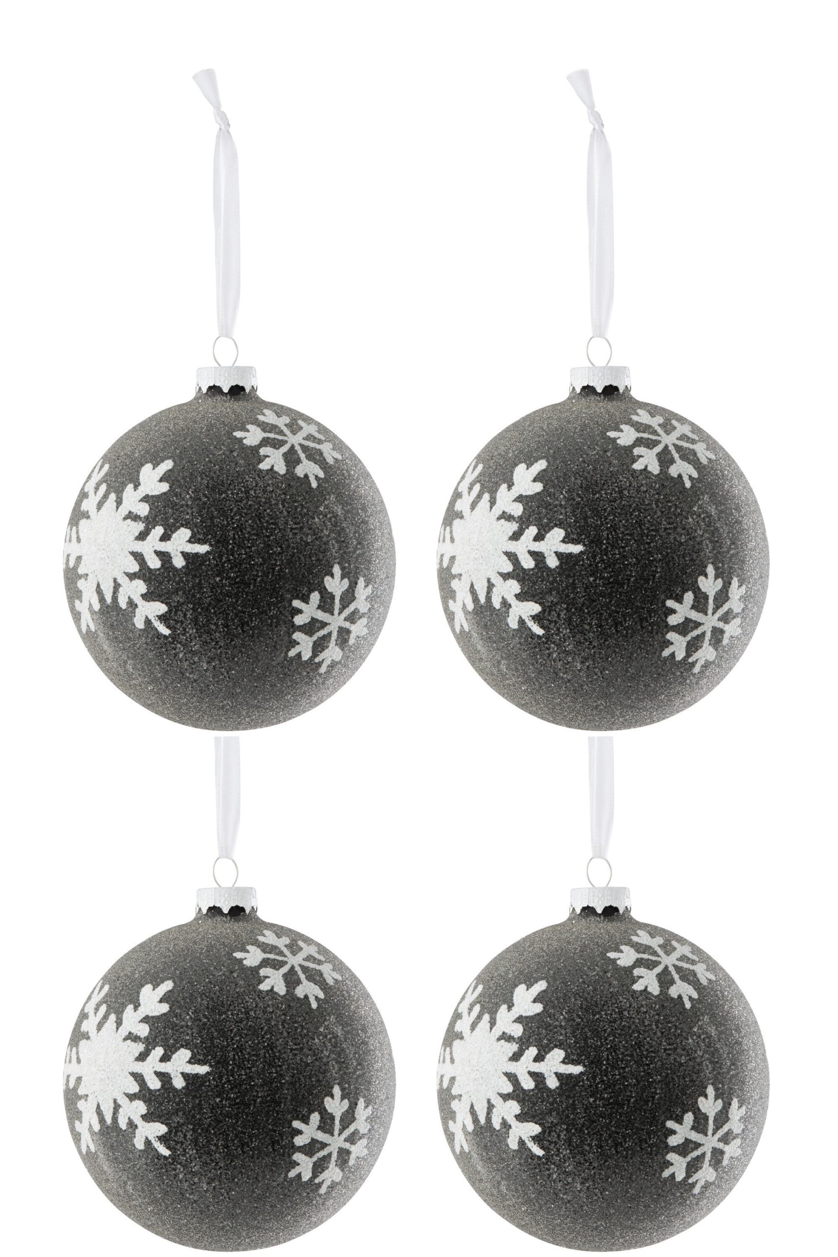 J-Line kerstbal Parels + Sneeuwvlok - glas - grijs/wit - large - doos