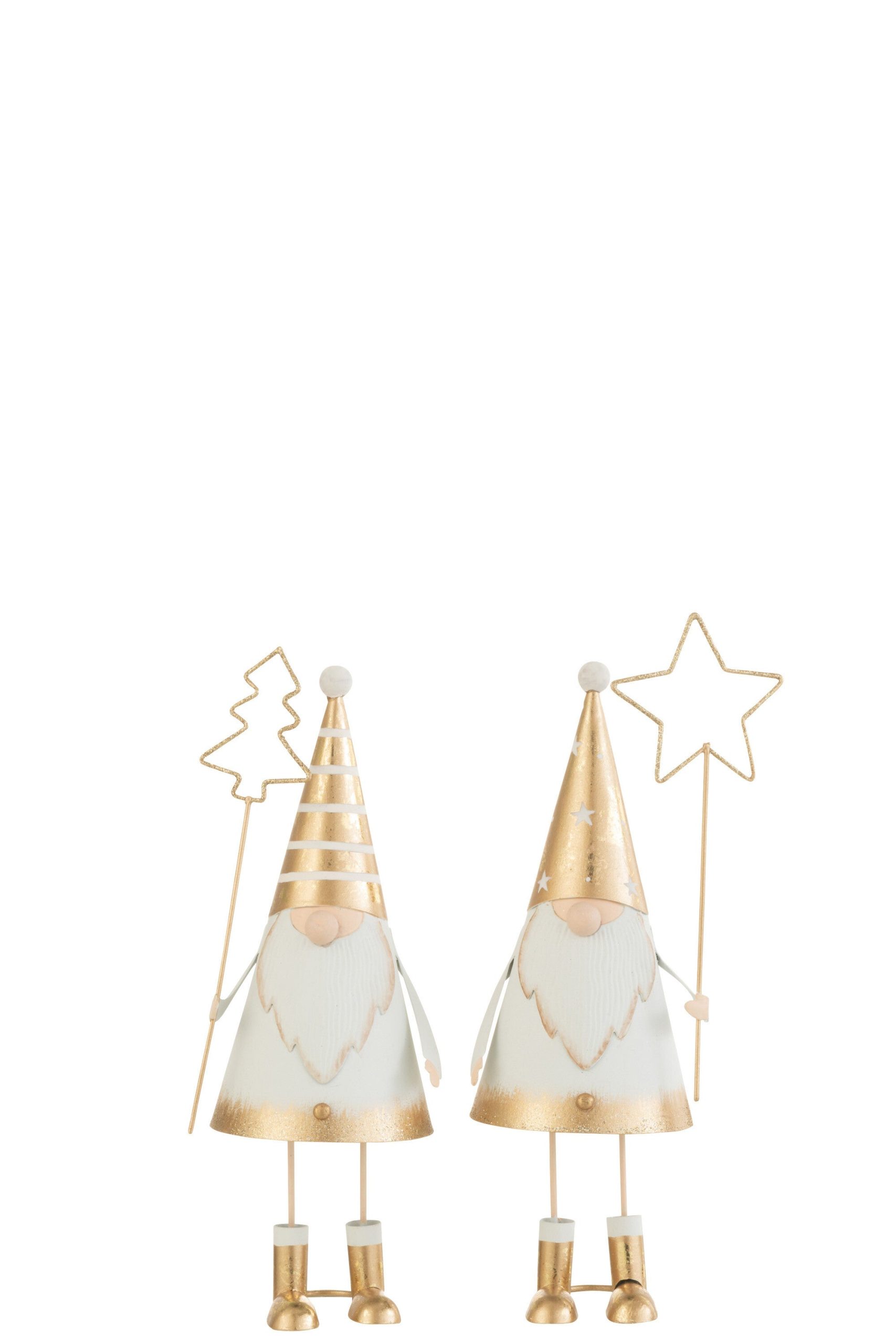 J-Line kerstfiguur - metaal - wit/goud - small - 2 stuks