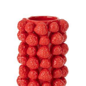 J-Line vaas Aardbeien Cover – keramiek – rood – 26.5 cm hoog